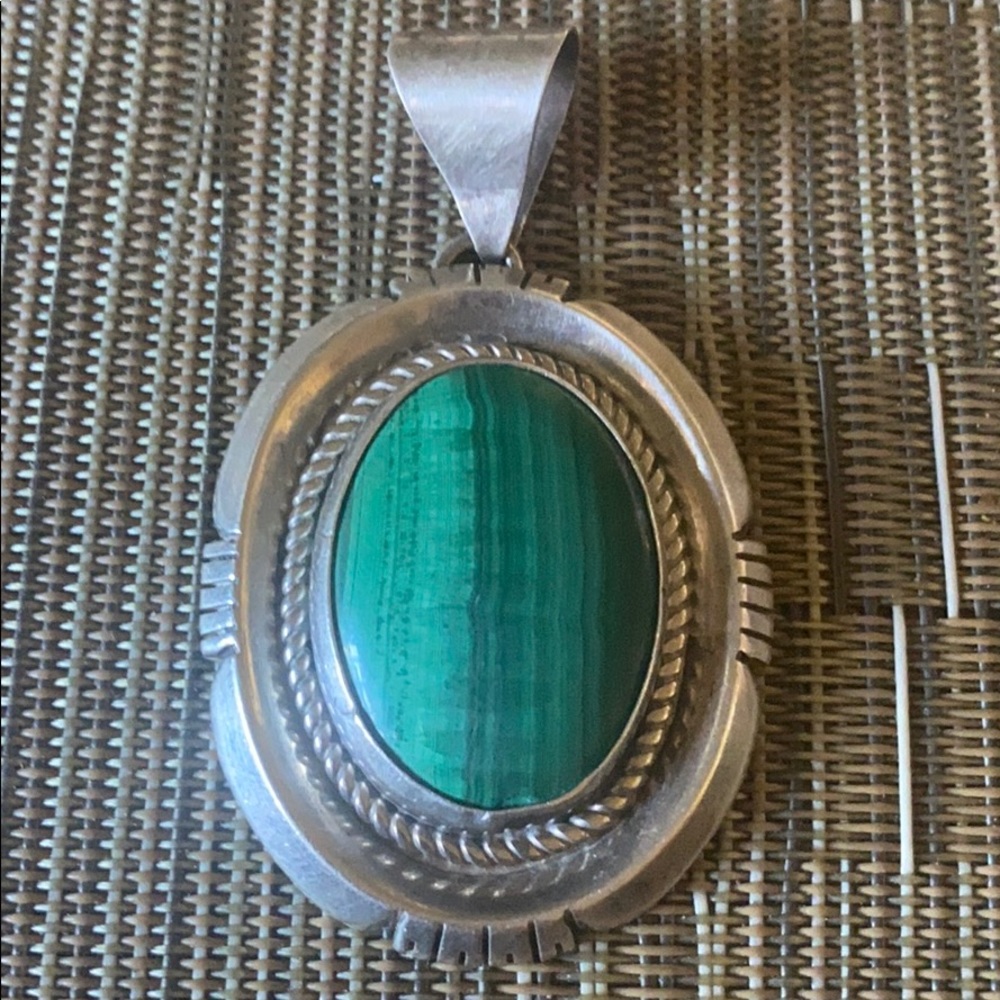Navajo Sterling Silver Malachite Stone Pendant